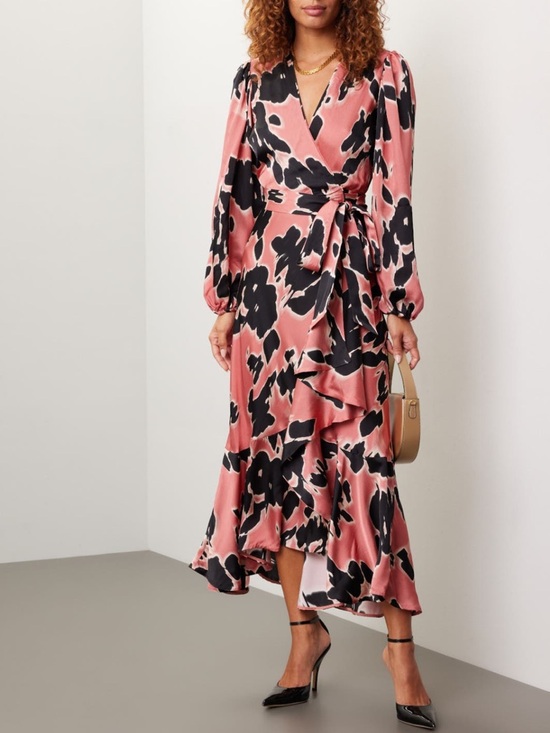 Tanya Taylor Dresses & Skirts - Tanya Taylor Rose Pink and Black Floral Wrap Midi Dress ($595 retail!)